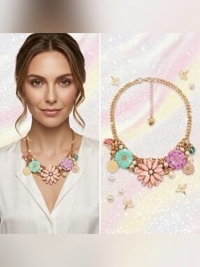 Elegant chunky crystal flower necklace